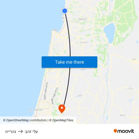 נהרייה to עלי זהב map