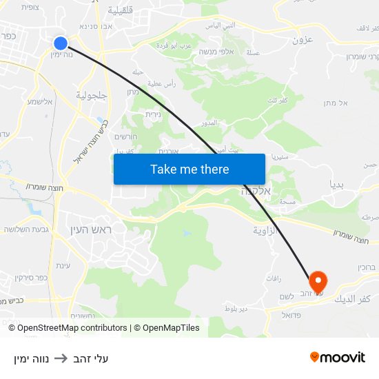 נווה ימין to עלי זהב map