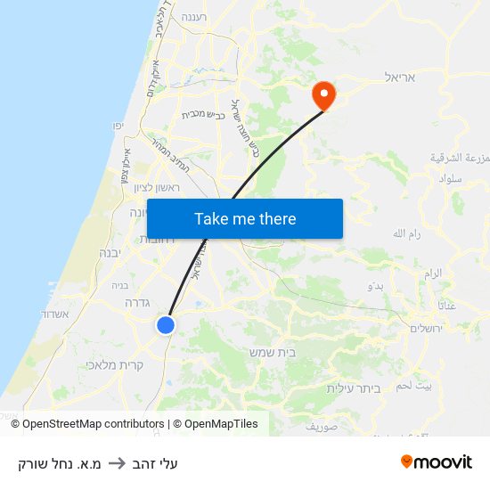 מ.א. נחל שורק to עלי זהב map