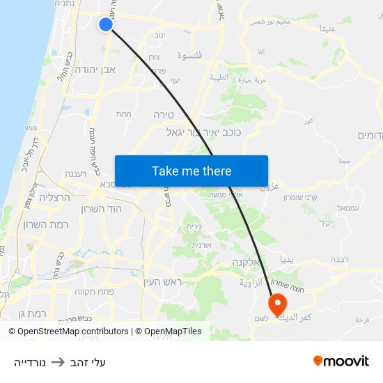 נורדייה to עלי זהב map