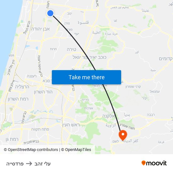 פרדסייה to עלי זהב map