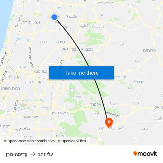 קדימה-צורן to עלי זהב map