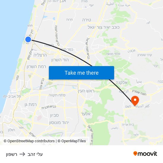 רשפון to עלי זהב map