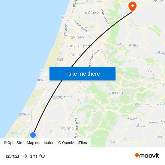 גברעם to עלי זהב map