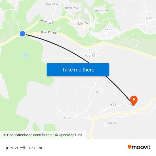 שומרון to עלי זהב map