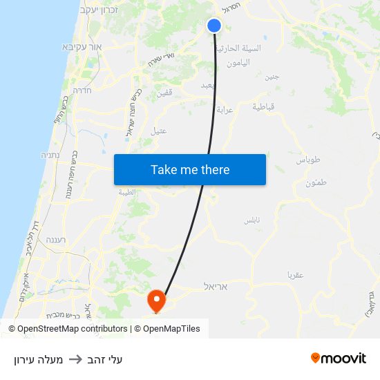 מעלה עירון to עלי זהב map