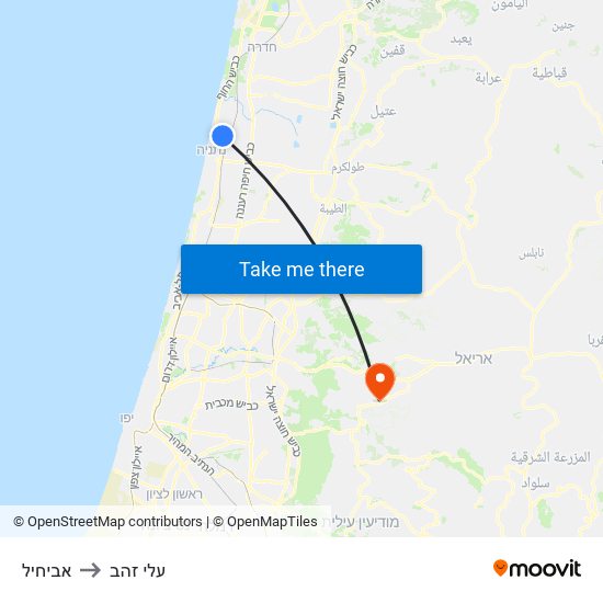 אביחיל to עלי זהב map