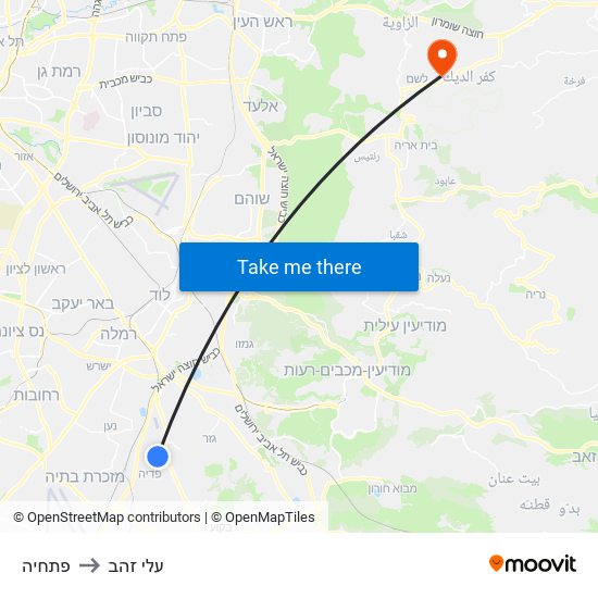 פתחיה to עלי זהב map