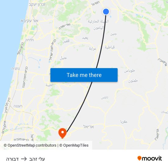 דבורה to עלי זהב map