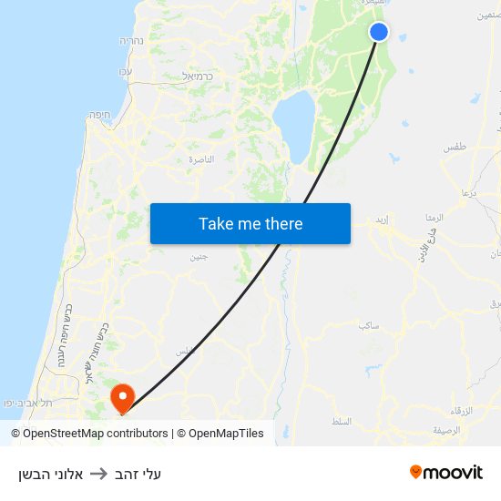 אלוני הבשן to עלי זהב map