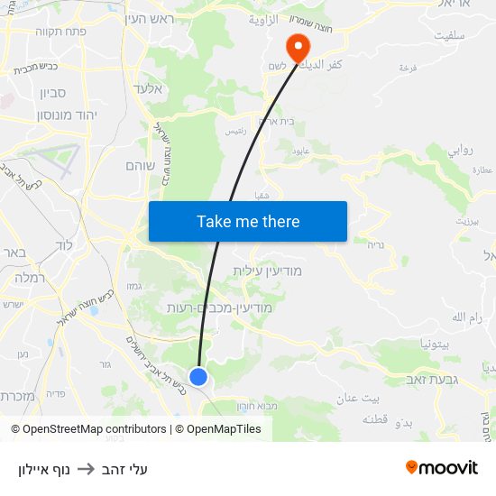 נוף איילון to עלי זהב map