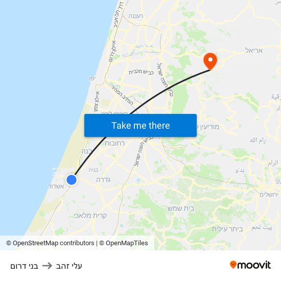 בני דרום to עלי זהב map