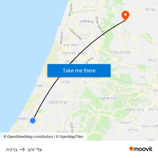 ברכיה to עלי זהב map