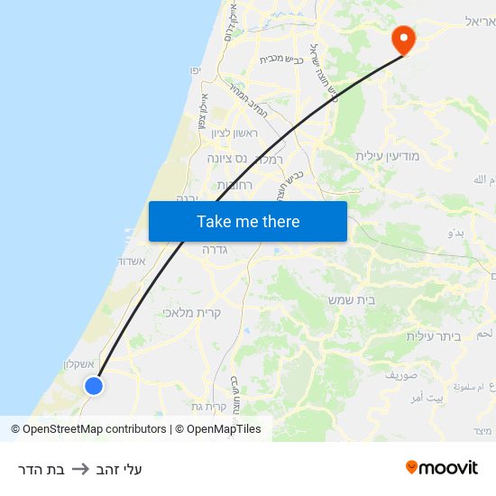 בת הדר to עלי זהב map