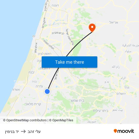 יד בנימין to עלי זהב map