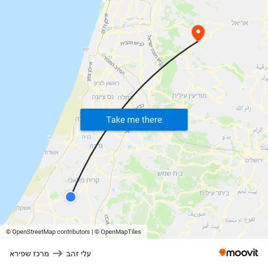 מרכז שפירא to עלי זהב map