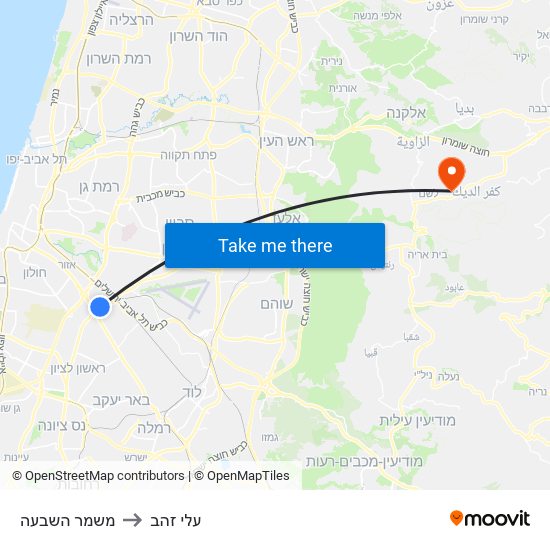 משמר השבעה to עלי זהב map