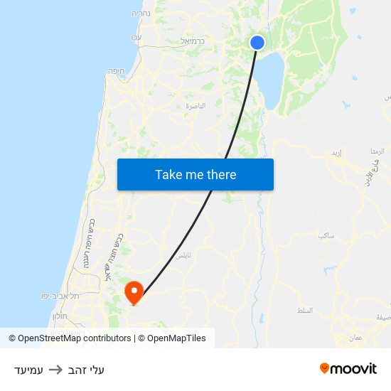 עמיעד to עלי זהב map