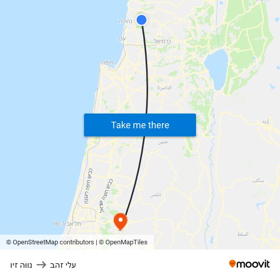 נווה זיו to עלי זהב map