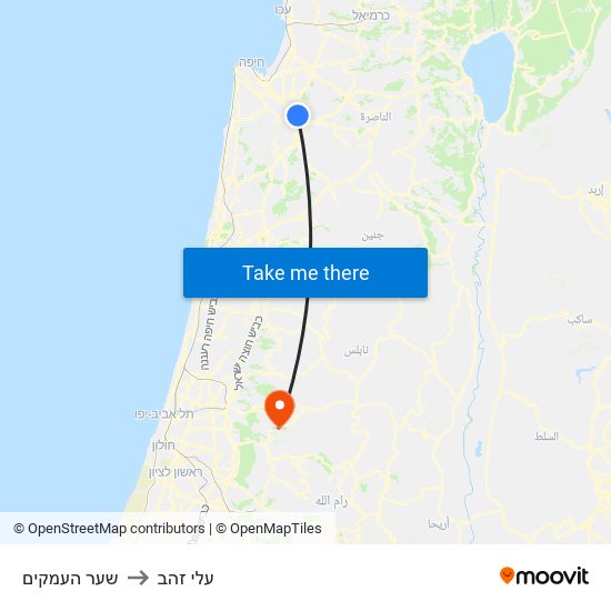 שער העמקים to עלי זהב map