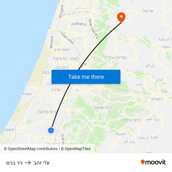 ניר בנים to עלי זהב map