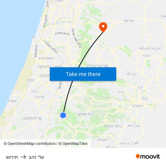 תירוש to עלי זהב map