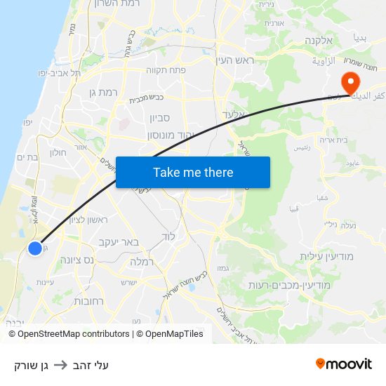 גן שורק to עלי זהב map