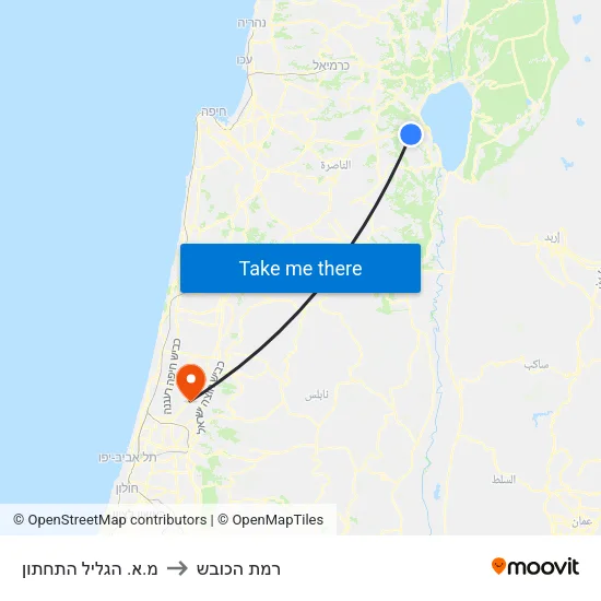 מ.א. הגליל התחתון to רמת הכובש map