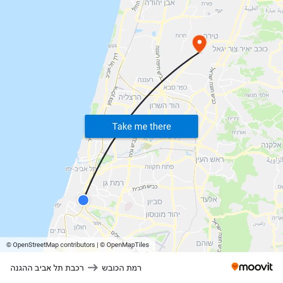 רכבת תל אביב ההגנה to רמת הכובש map