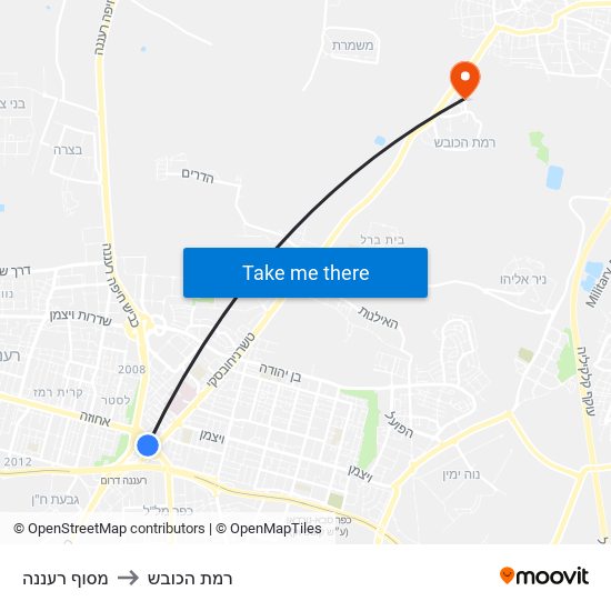 מסוף רעננה to רמת הכובש map