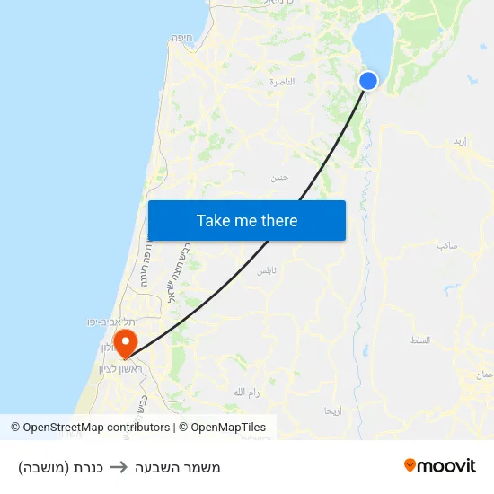 כנרת (מושבה) to משמר השבעה map