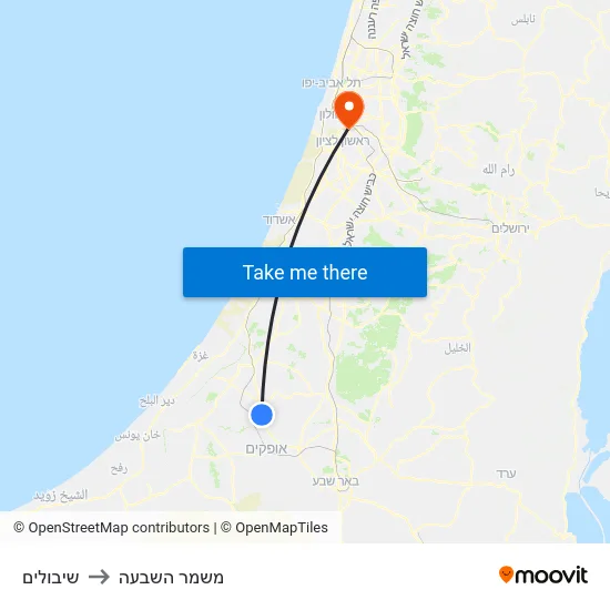 שיבולים to משמר השבעה map