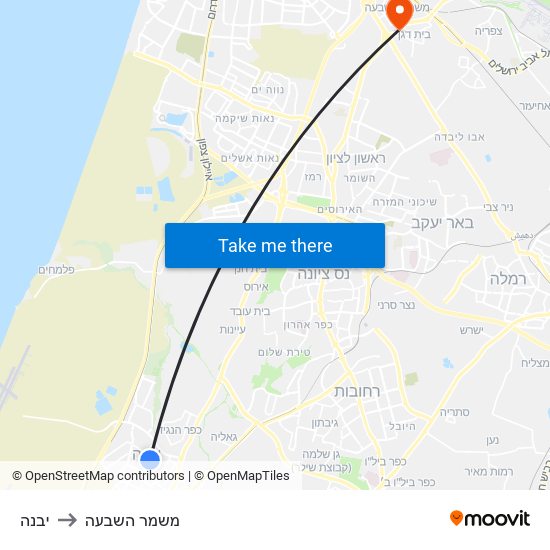 יבנה to משמר השבעה map