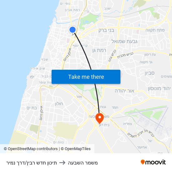 תיכון חדש רבין/דרך נמיר to משמר השבעה map