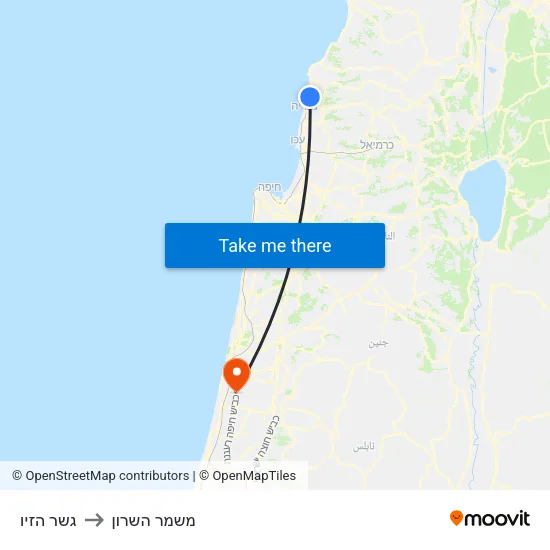 גשר הזיו to משמר השרון map
