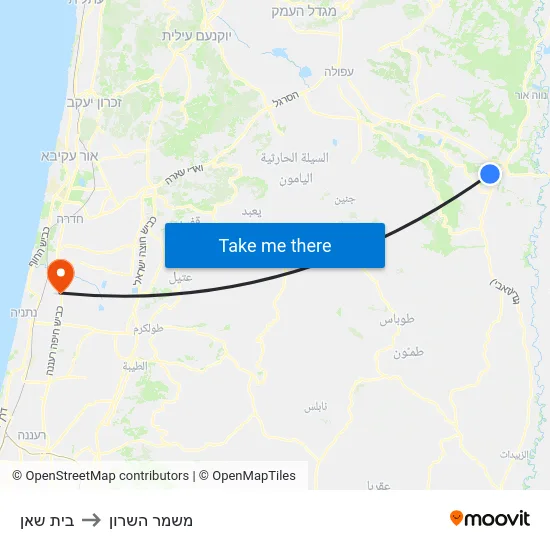 בית שאן to משמר השרון map