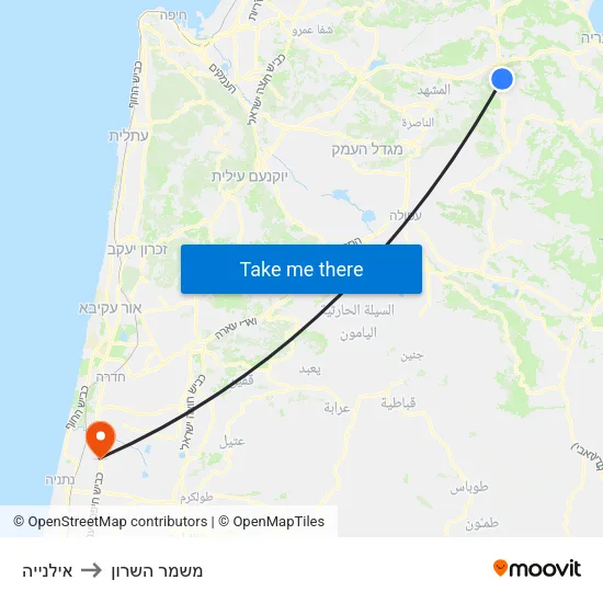 אילנייה to משמר השרון map