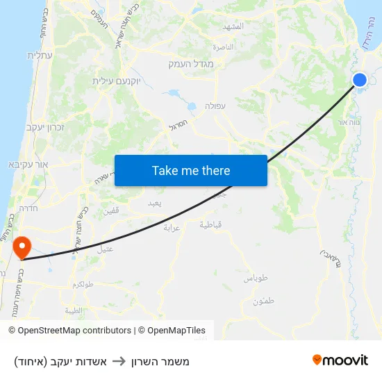 אשדות יעקב (איחוד) to משמר השרון map