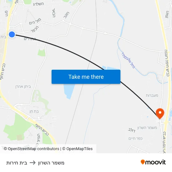 בית חירות to משמר השרון map