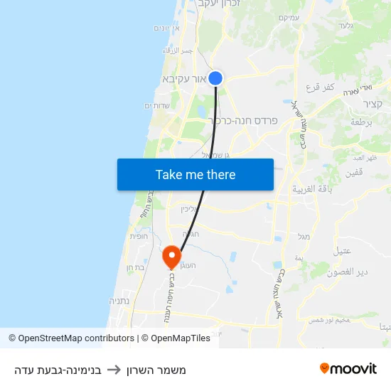 בנימינה-גבעת עדה to משמר השרון map