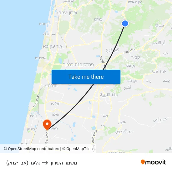 גלעד (אבן יצחק) to משמר השרון map
