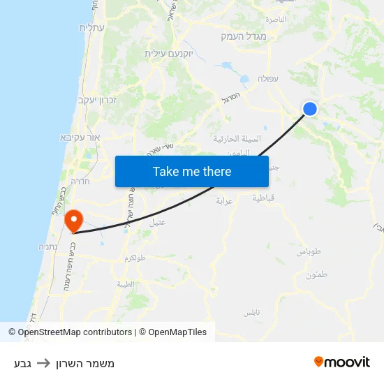 גבע to משמר השרון map