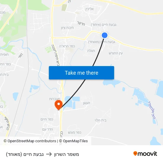 גבעת חיים (מאוחד) to משמר השרון map