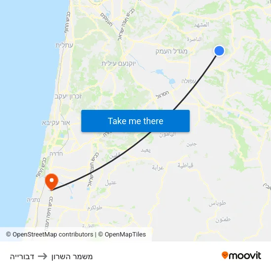 דבורייה to משמר השרון map