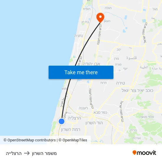 הרצלייה to משמר השרון map
