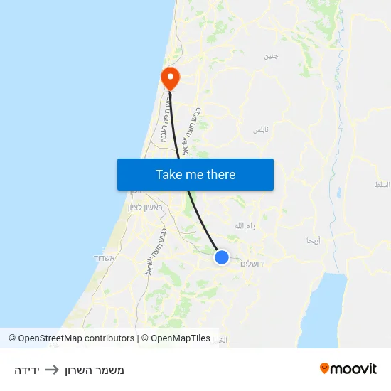 ידידה to משמר השרון map