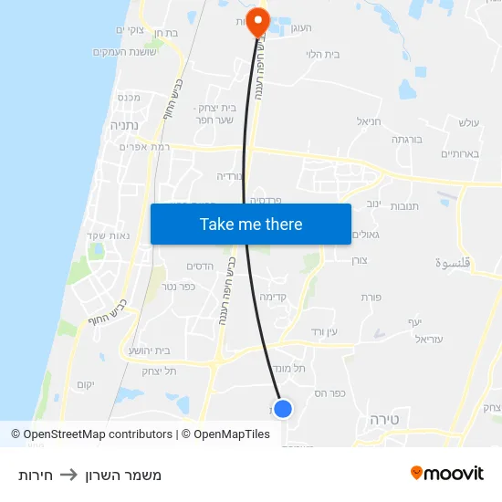 חירות to משמר השרון map