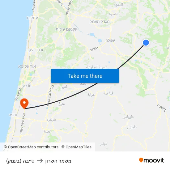 טייבה (בעמק) to משמר השרון map
