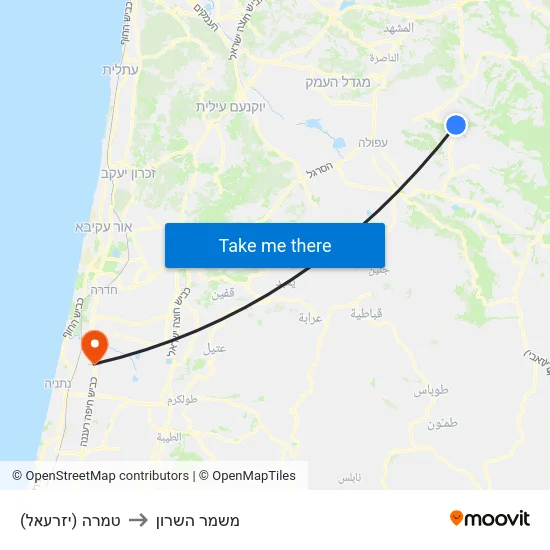 טמרה (יזרעאל) to משמר השרון map