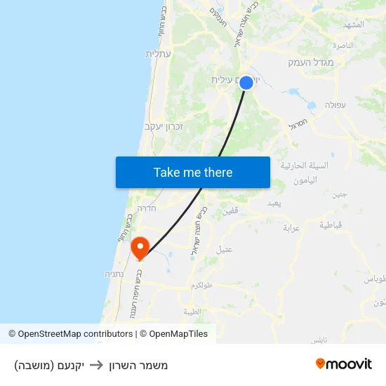 יקנעם (מושבה) to משמר השרון map